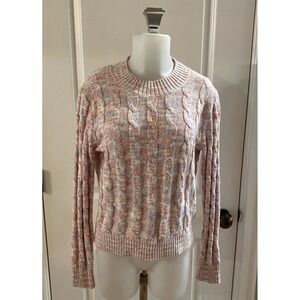 J. Crew Cotton Blend Cable Knit Crew Neck Sweater Women Size Small‎ Pink Preppy